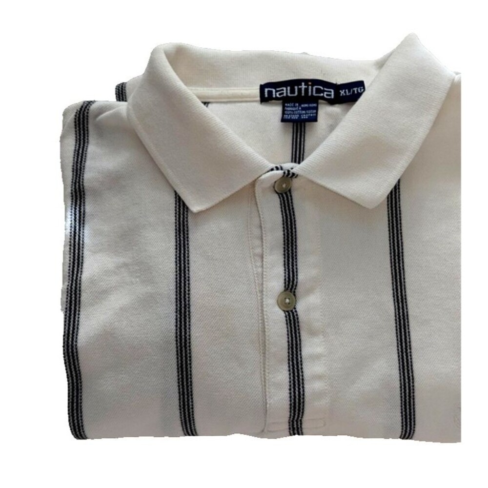 Nautica Short Sleeve Polo Men's XL Cotton Black & White Stripe